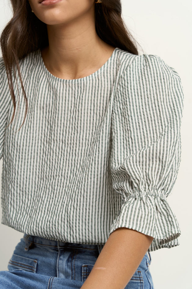 Lovely Shirred Back Top - Khaki Stripe