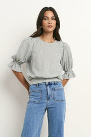 Lovely Shirred Back Top - Khaki Stripe