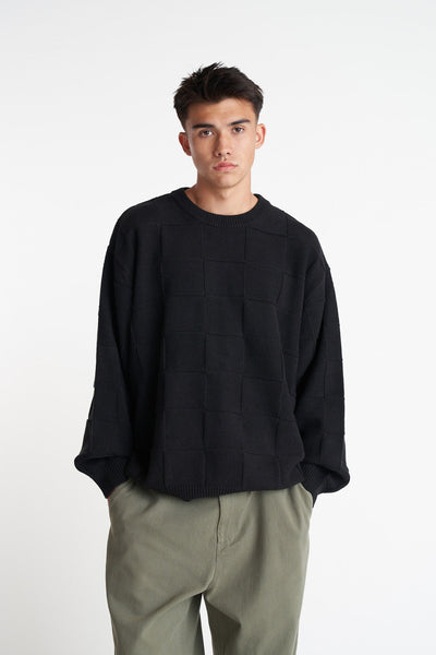 Check Knit Crew - Black