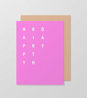 Happy Birthday Vertical Greeting Card - Purple Neon