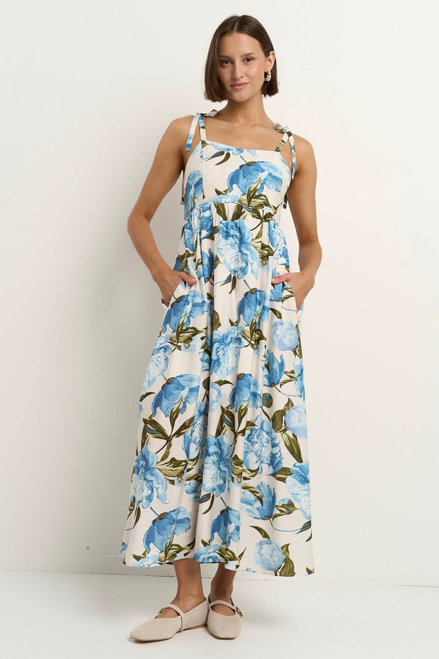 Nimbus Tie Strap Dress - Blue Vintage Floral