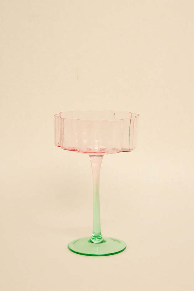 Bloom Wavy Pink Green Cocktail Glass