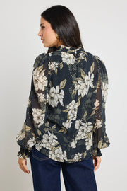 Poet Long Sleeve  High Neck Top - Black Floral