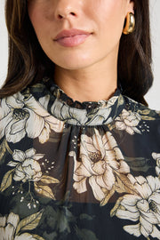 Poet Long Sleeve  High Neck Top - Black Floral