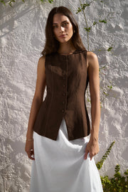 Polarity Linen Viscose Vest - Chocolate