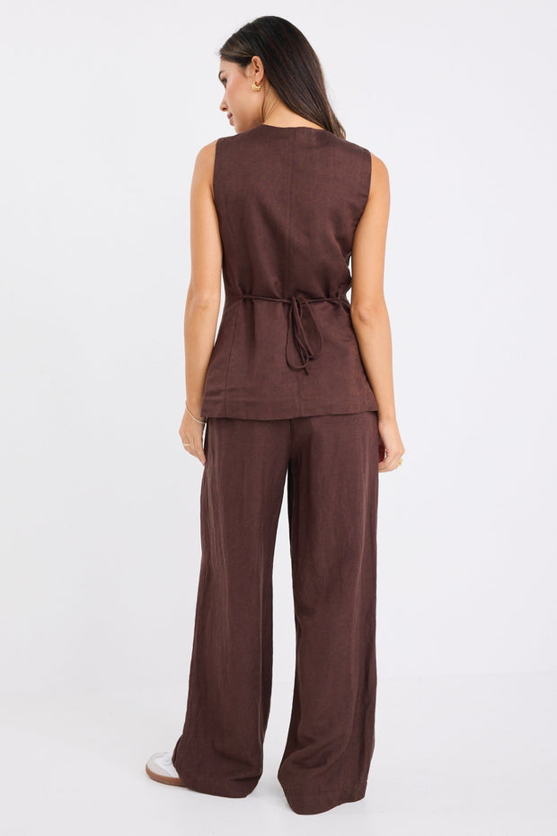Polarity Linen Viscose Vest - Chocolate