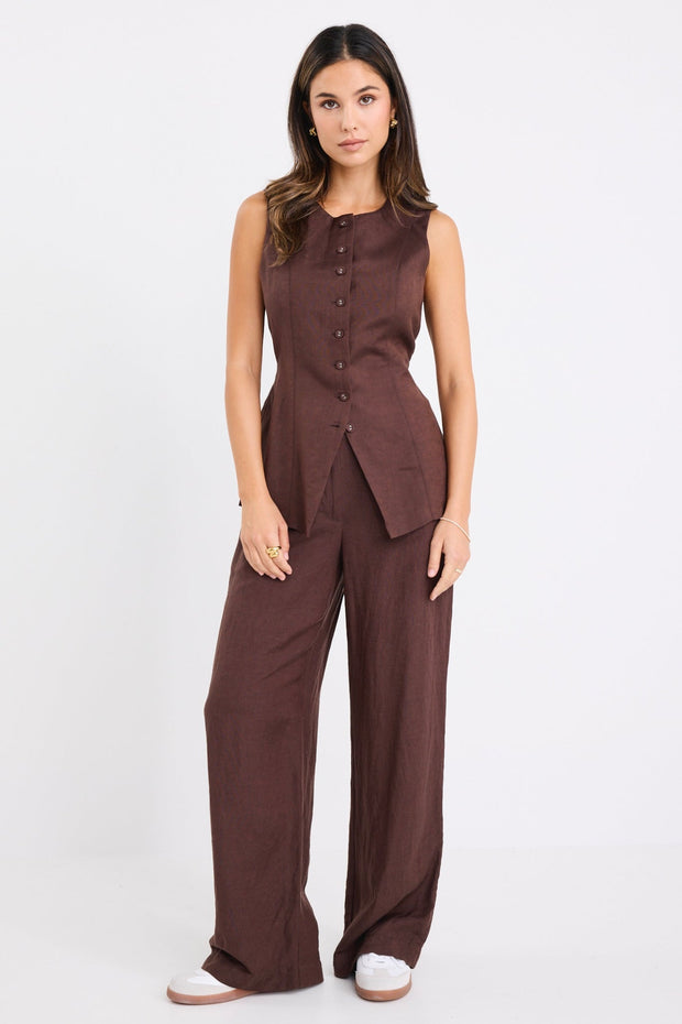 Polarity Linen Viscose Vest - Chocolate