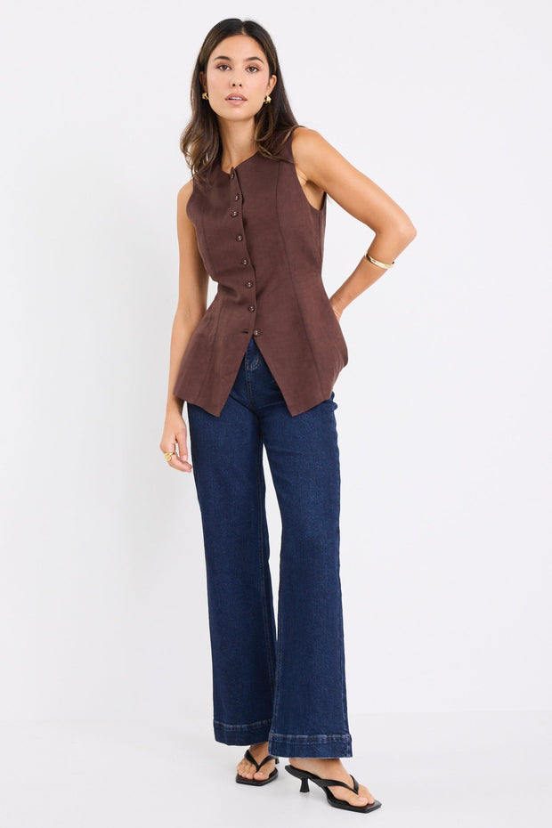Polarity Linen Viscose Vest - Chocolate