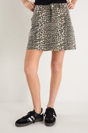 Sunny Mini Denim Skirt - Leopard Print