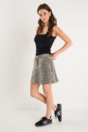 Sunny Mini Denim Skirt - Leopard Print