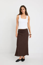 Bliss Linen Bias Midi Skirt - Dark Chocolate