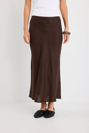 Bliss Linen Bias Midi Skirt - Dark Chocolate