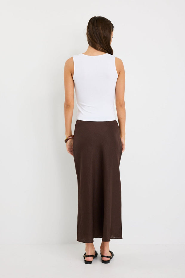 Bliss Linen Bias Midi Skirt - Dark Chocolate