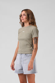 Heart Ribbed Tee - Light Olive