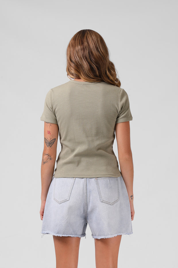 Heart Ribbed Tee - Light Olive