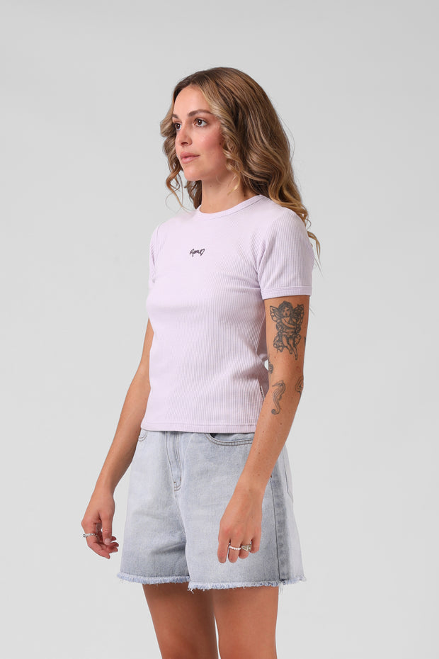 Heart Ribbed Tee - Faded Lilac