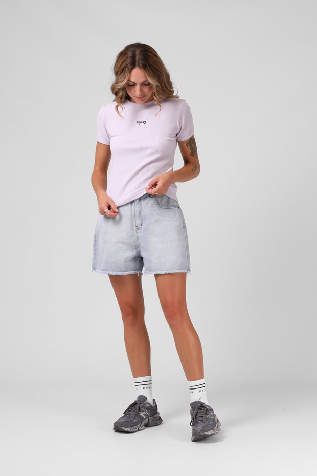 Heart Ribbed Tee - Faded Lilac