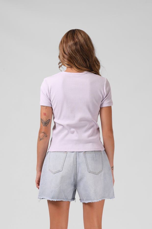 Heart Ribbed Tee - Faded Lilac