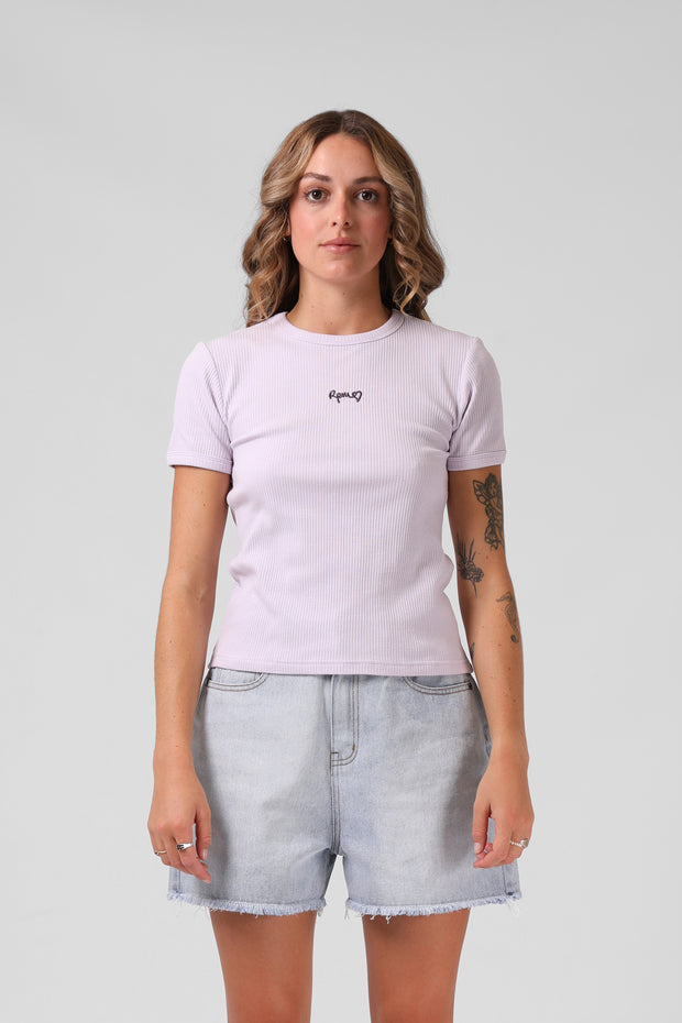 Heart Ribbed Tee - Faded Lilac