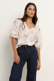 Recall Floral Pleat Top - Ivory