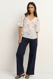 Recall Floral Pleat Top - Ivory