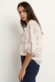 Recall Floral Pleat Top - Ivory