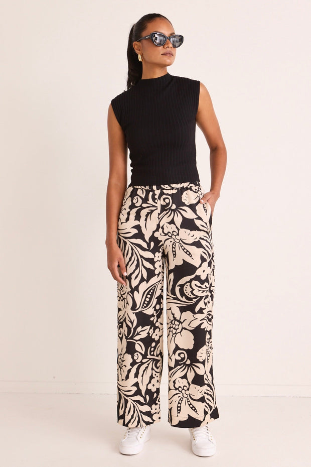 Lounging Baroque Satin Wide Leg Pant - Black