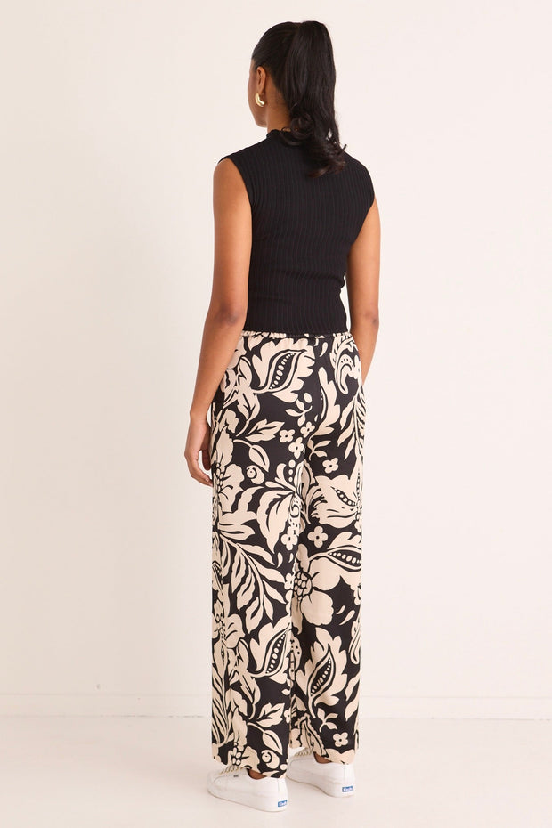 Lounging Baroque Satin Wide Leg Pant - Black