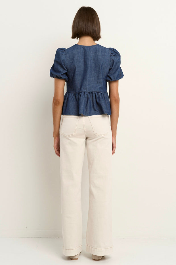 Restore Peplum S/S top - Storm Blue Chambray