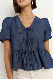 Restore Peplum S/S top - Storm Blue Chambray