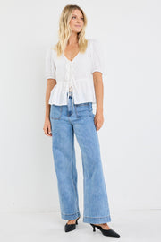 Restore Peplum S/S Top - Ivory