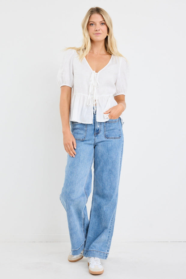 Restore Peplum S/S Top - Ivory