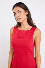 Results Linen Blend Structured Sleeveless Maxi Dress - Red