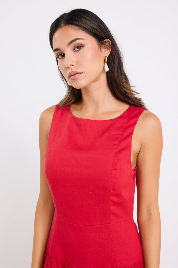 Results Linen Blend Structured Sleeveless Maxi Dress - Red