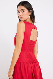 Results Linen Blend Structured Sleeveless Maxi Dress - Red