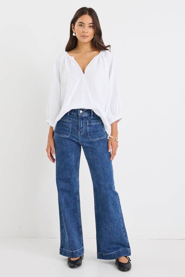 Revolutionary Linen Relaxed L/S Top - White
