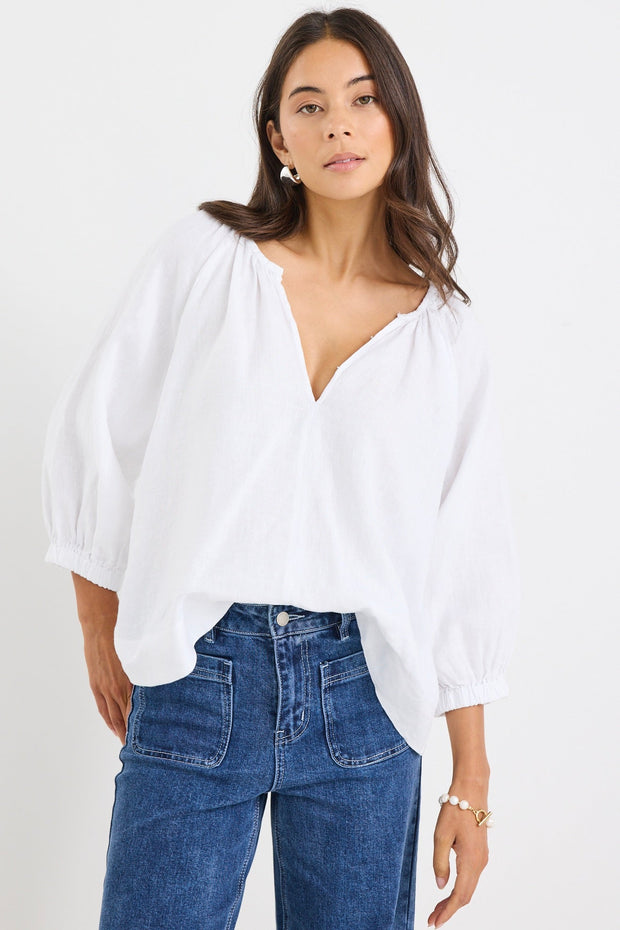 Revolutionary Linen Relaxed L/S Top - White