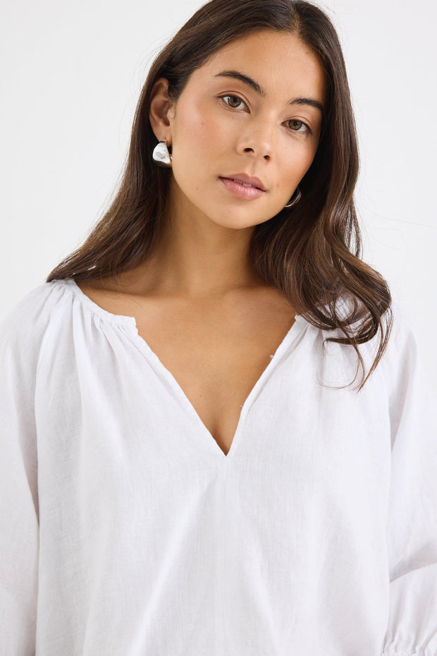 Revolutionary Linen Relaxed L/S Top - White