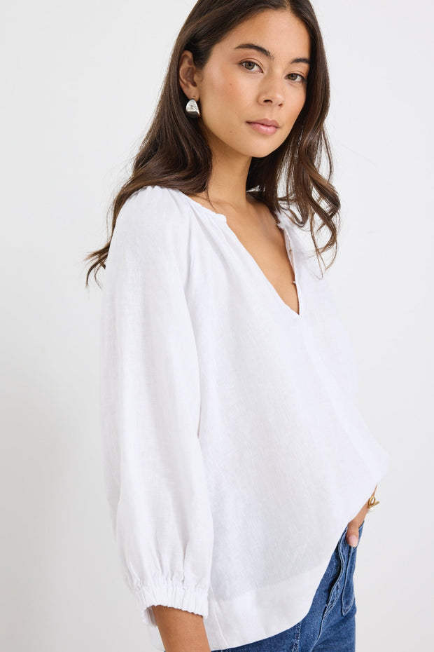 Revolutionary Linen Relaxed L/S Top - White