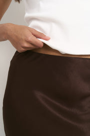 Rosette Satin Bias Midi Skirt - Chocolate