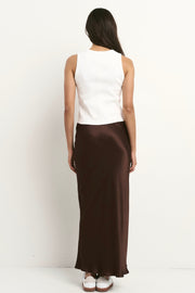 Rosette Satin Bias Midi Skirt - Chocolate