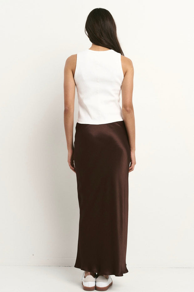 Rosette Satin Bias Midi Skirt - Chocolate