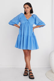 Run Free Tiered Mini Dress - French Blue