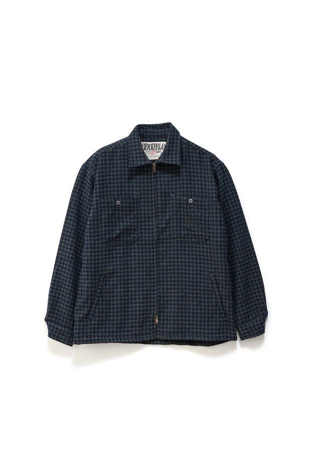 Plaid Zip Thru L/S Shirt - Indigo