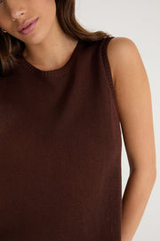Salute Relaxed Sleeveless Knit Tank Top - Chocolate