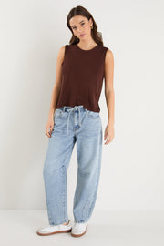 Salute Relaxed Sleeveless Knit Tank Top - Chocolate