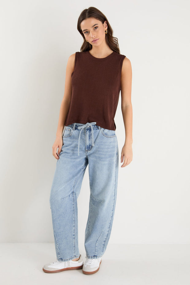 Salute Relaxed Sleeveless Knit Tank Top - Chocolate