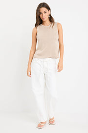 Salute Relaxed Sleeveless Knit Tank Top - Sand