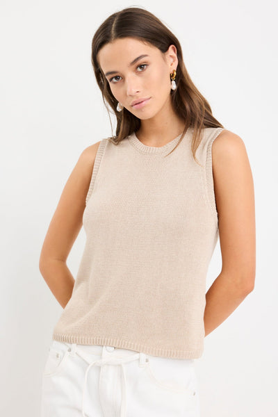 Salute Relaxed Sleeveless Knit Tank Top - Sand