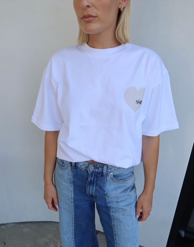 Heart Tee - White with Cream Heart